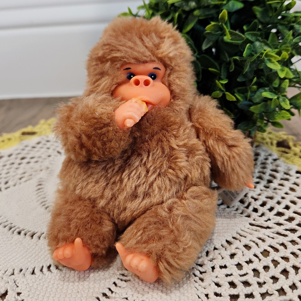 Vintage Atlanta Novelty Gerber Monkey Plush Holding Banana Rubber Face Gorilla
